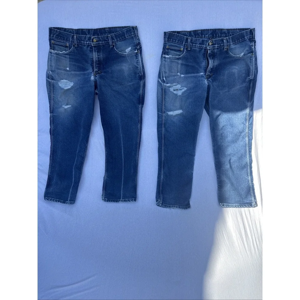 Lot of Origin Maine Jeans Men Blue Sz 40x30 Embroidered Logo Distressed USA Made